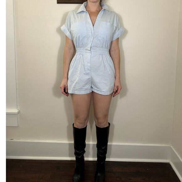 Zara Baby Blue Shortall Jumpsuit Size Medium - Picture 2 of 8